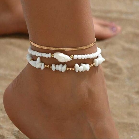 Free People Jewelry - Boho white anklet S623